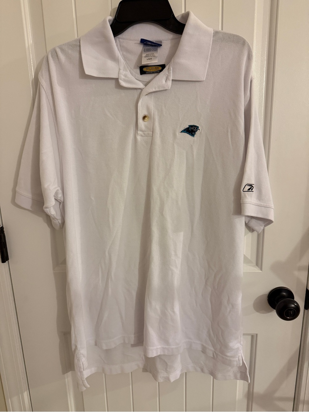 Men’s Reebok White Carolina Panthers Polo Shirt size Large Lg